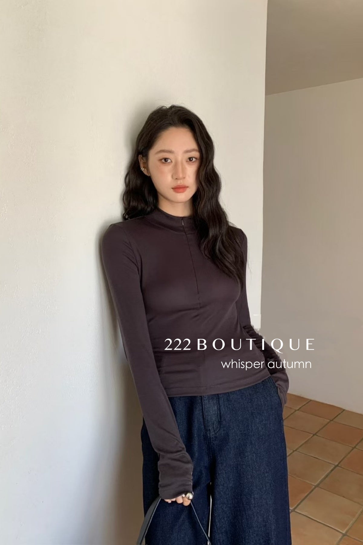 16a25 Zip-up cotton long-sleeve top