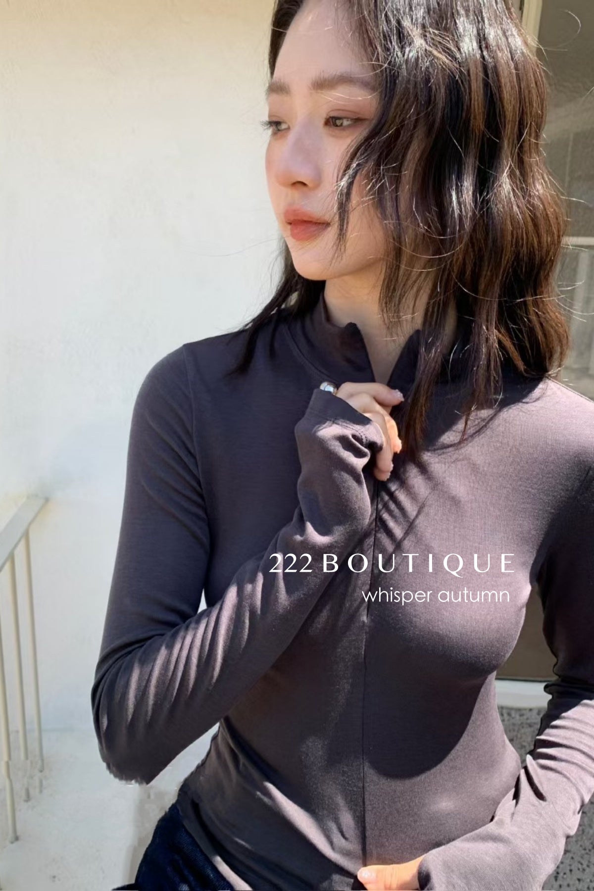 16a25 Zip-up cotton long-sleeve top
