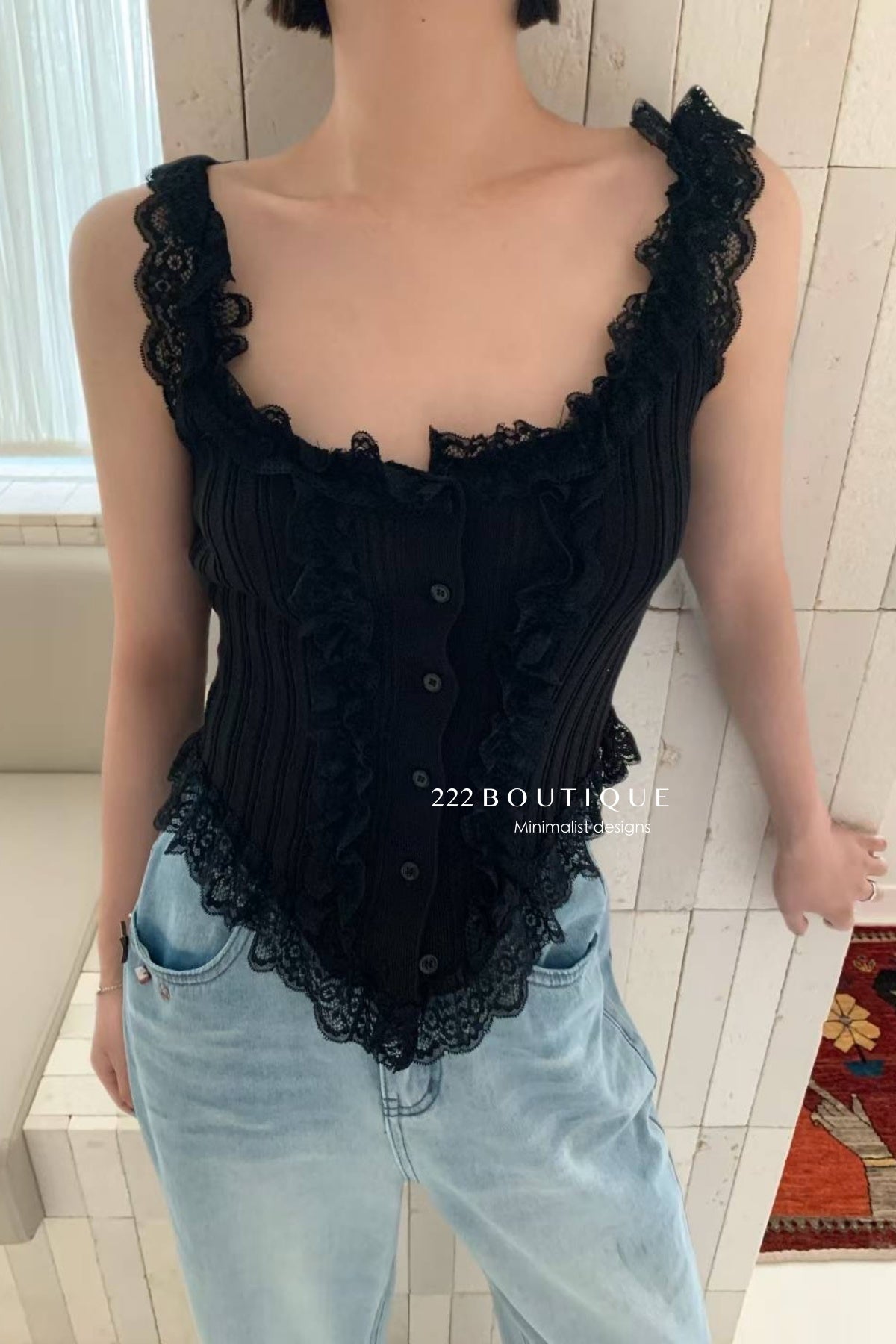 15a52 Lace-trimmed ribbed corset top – romantic meets casual