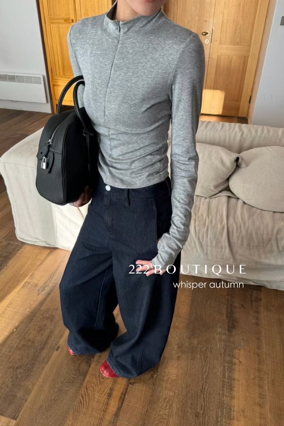 16a25 Zip-up cotton long-sleeve top