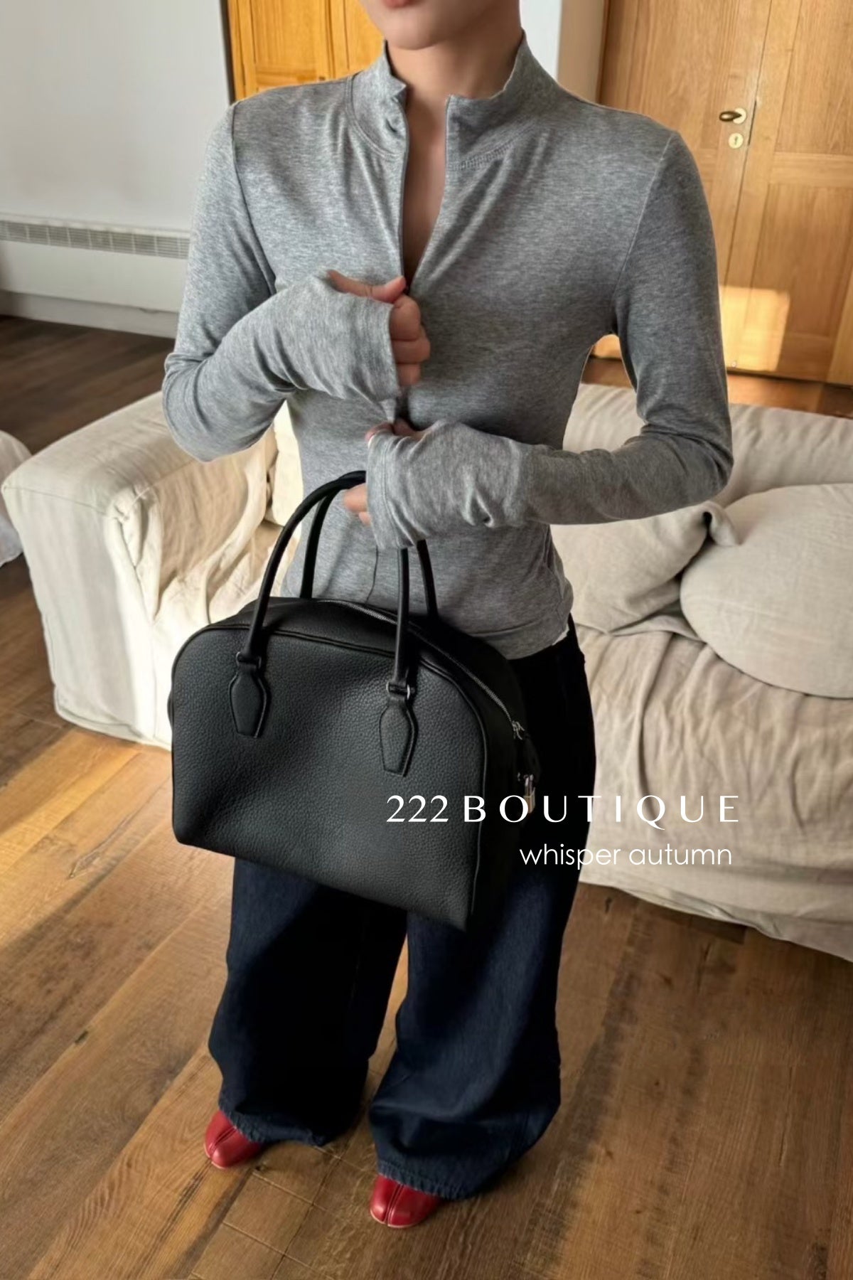 16a25 Zip-up cotton long-sleeve top