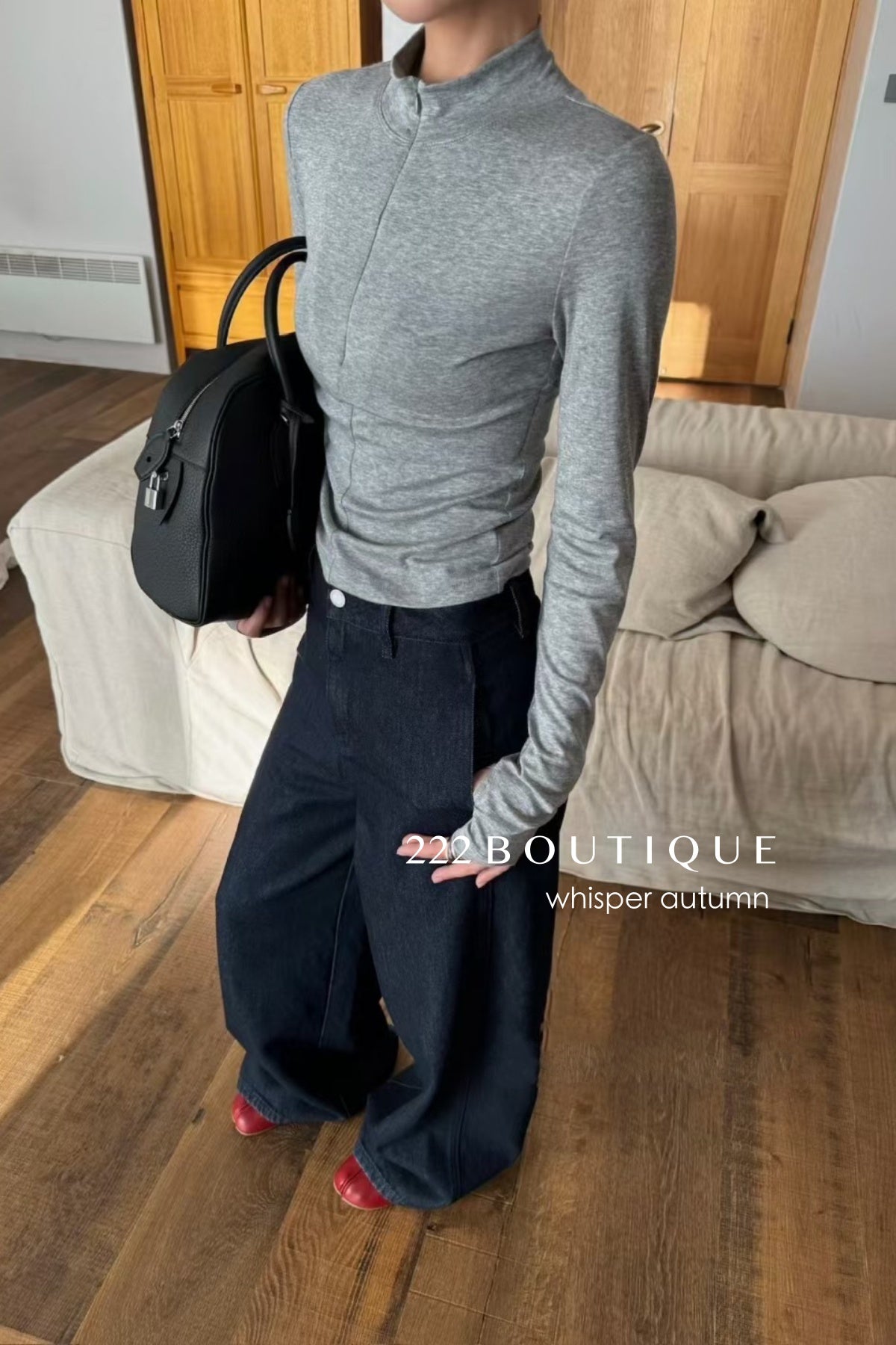 16a25 Zip-up cotton long-sleeve top