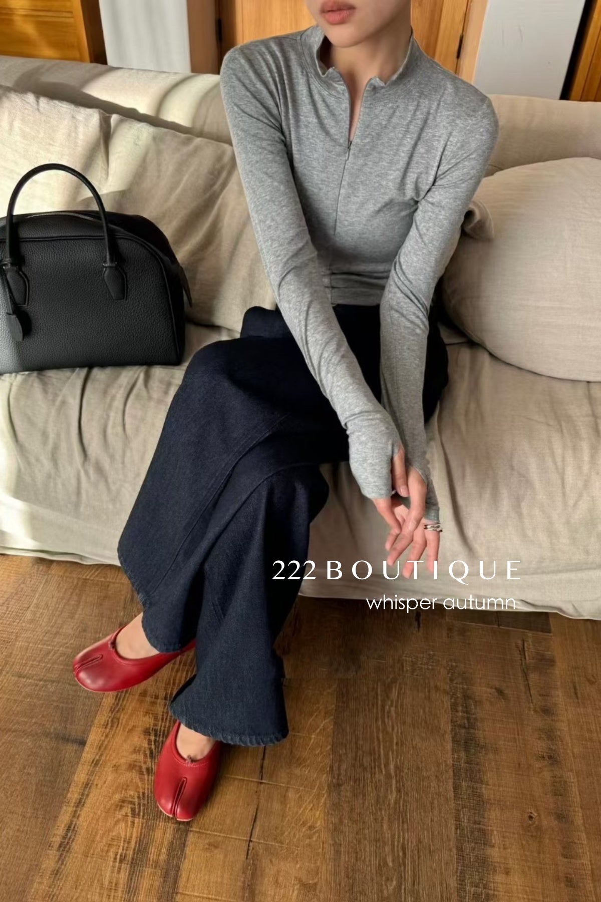16a25 Zip-up cotton long-sleeve top