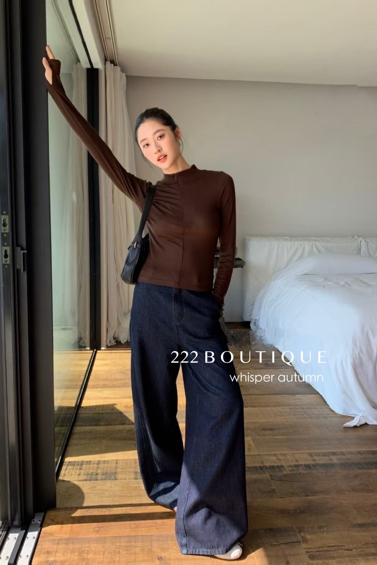 16a25 Zip-up cotton long-sleeve top