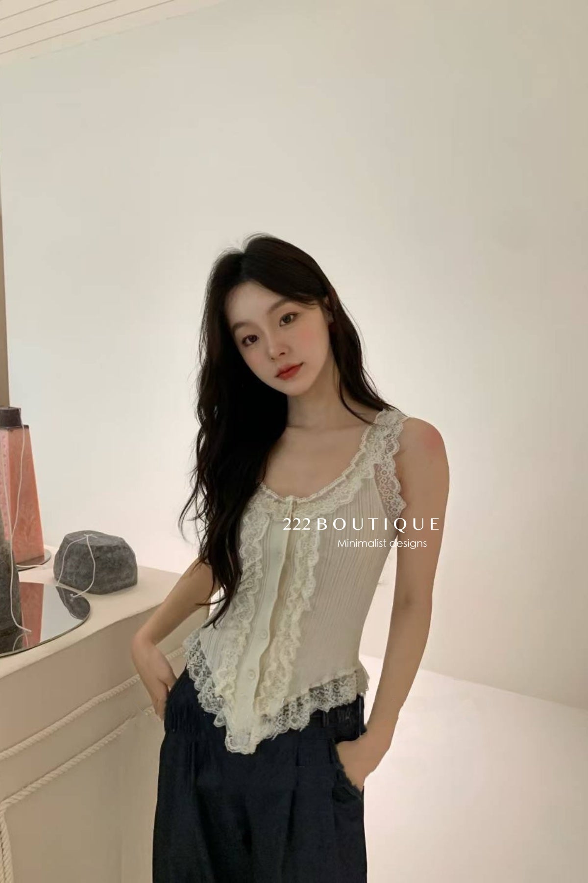 15a52 Lace-trimmed ribbed corset top – romantic meets casual