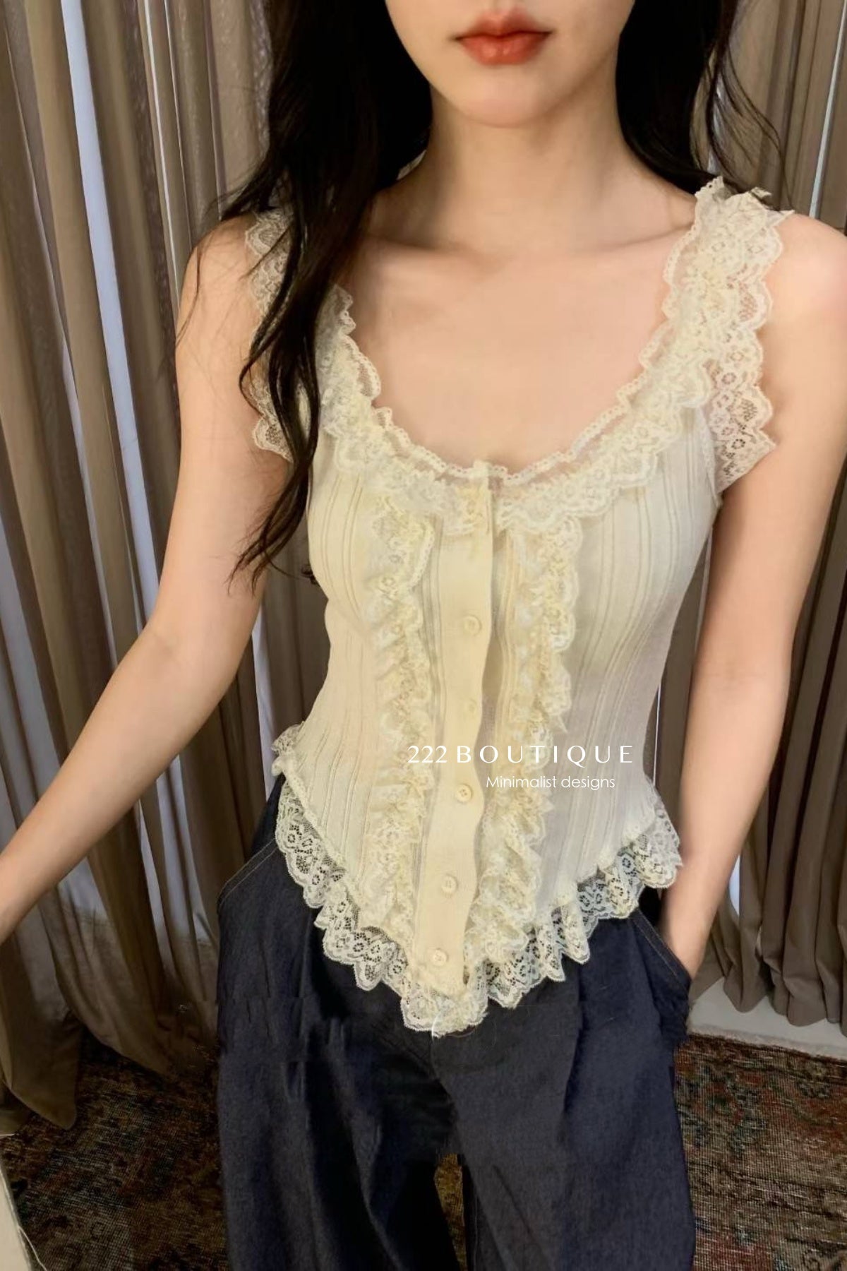 15a52 Lace-trimmed ribbed corset top – romantic meets casual