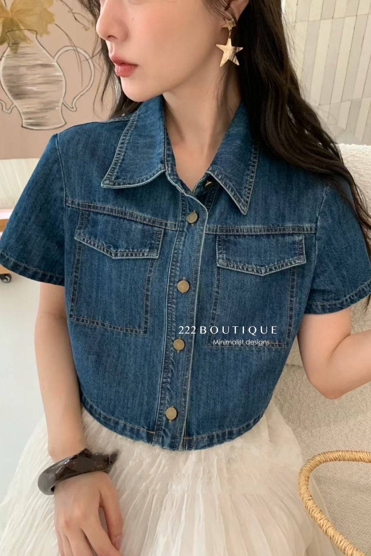15a50 Cropped denim shirt – classic edge