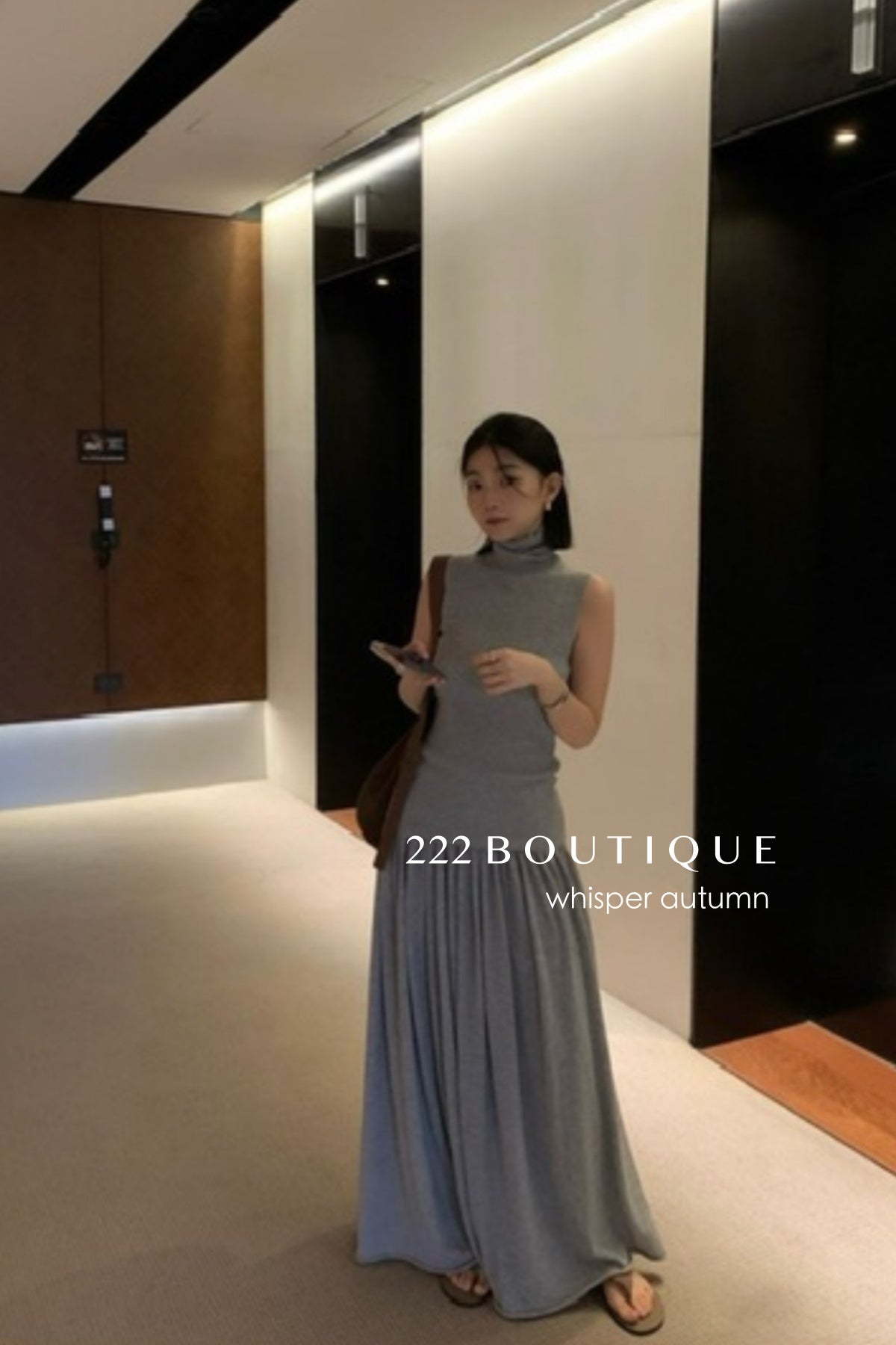16v9 Pleated skirt &amp;amp; mock-neck sleeveless top set – grey