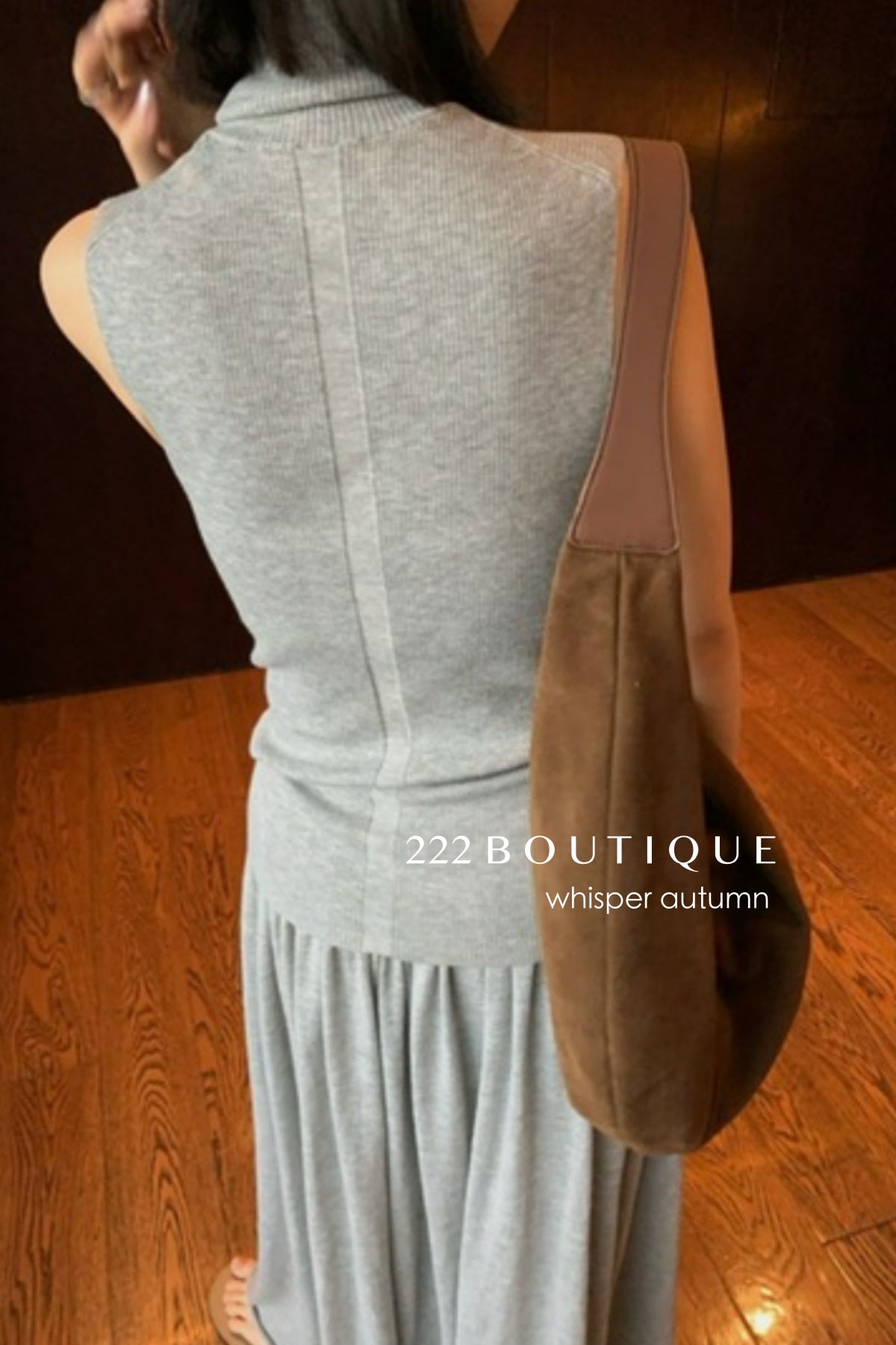 16v9 Pleated skirt &amp;amp; mock-neck sleeveless top set – grey