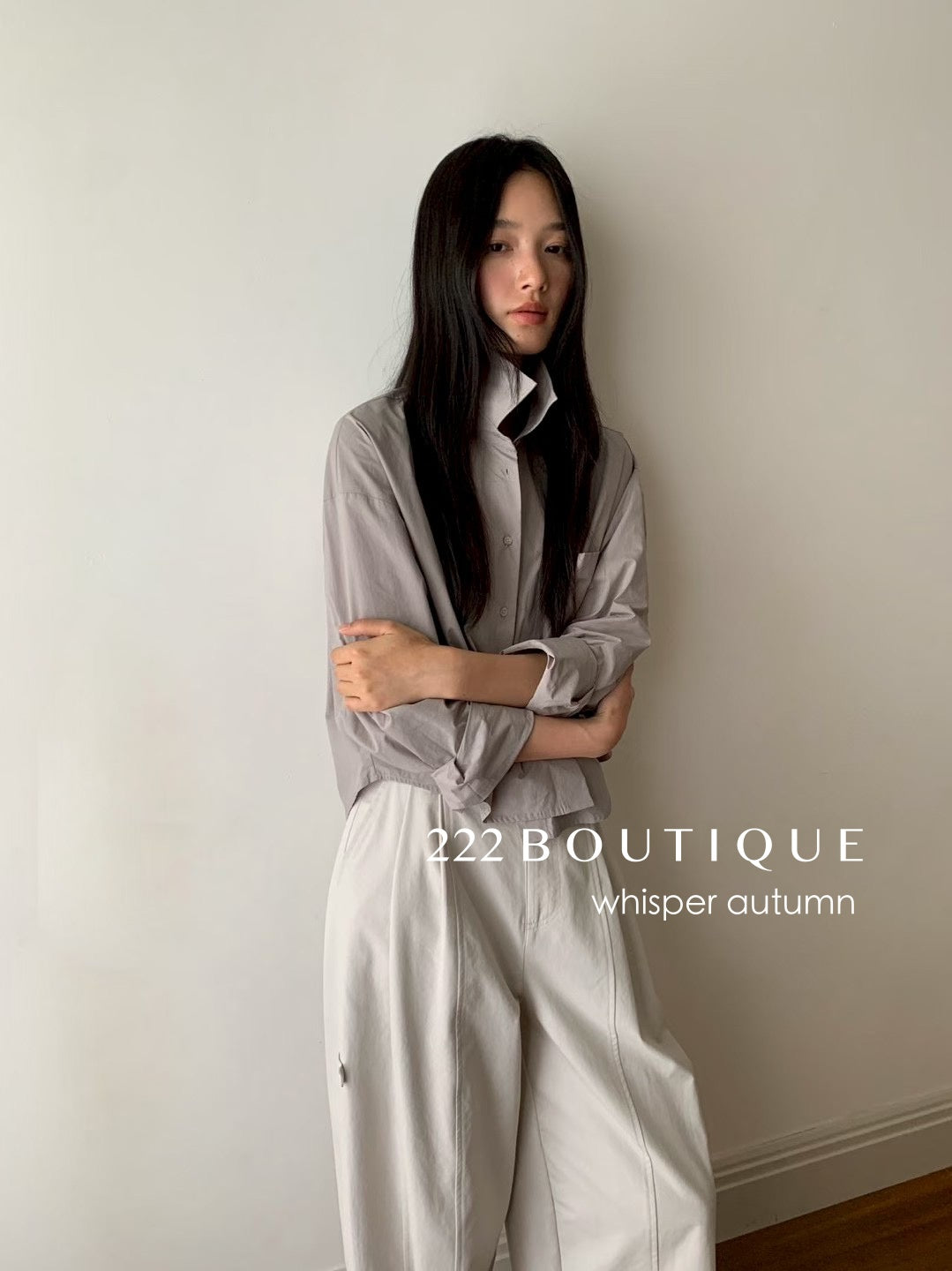 16a92 Cropped basic shirt in Korean textured cotton