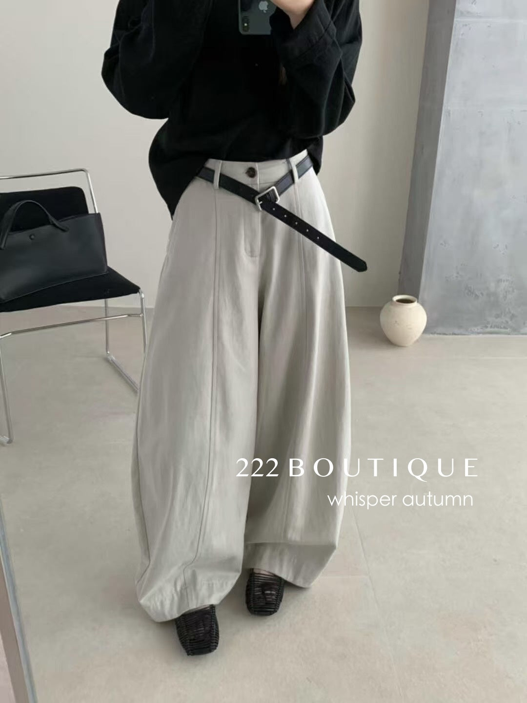 16a20 Tapered poly trousers with belt