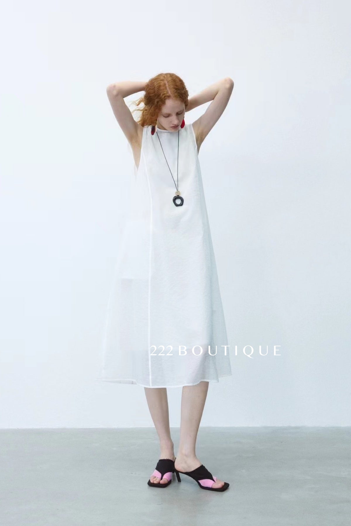 15v2 Sheer sleeveless midi dress – whisper tones