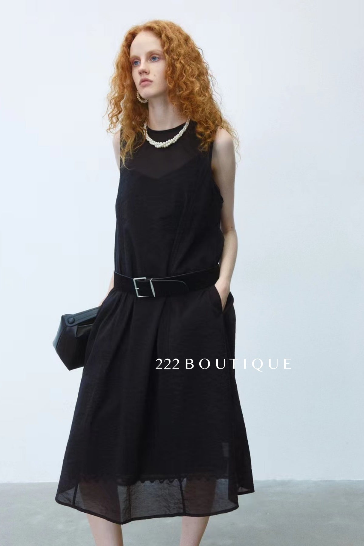 15v2 Sheer sleeveless midi dress – whisper tones