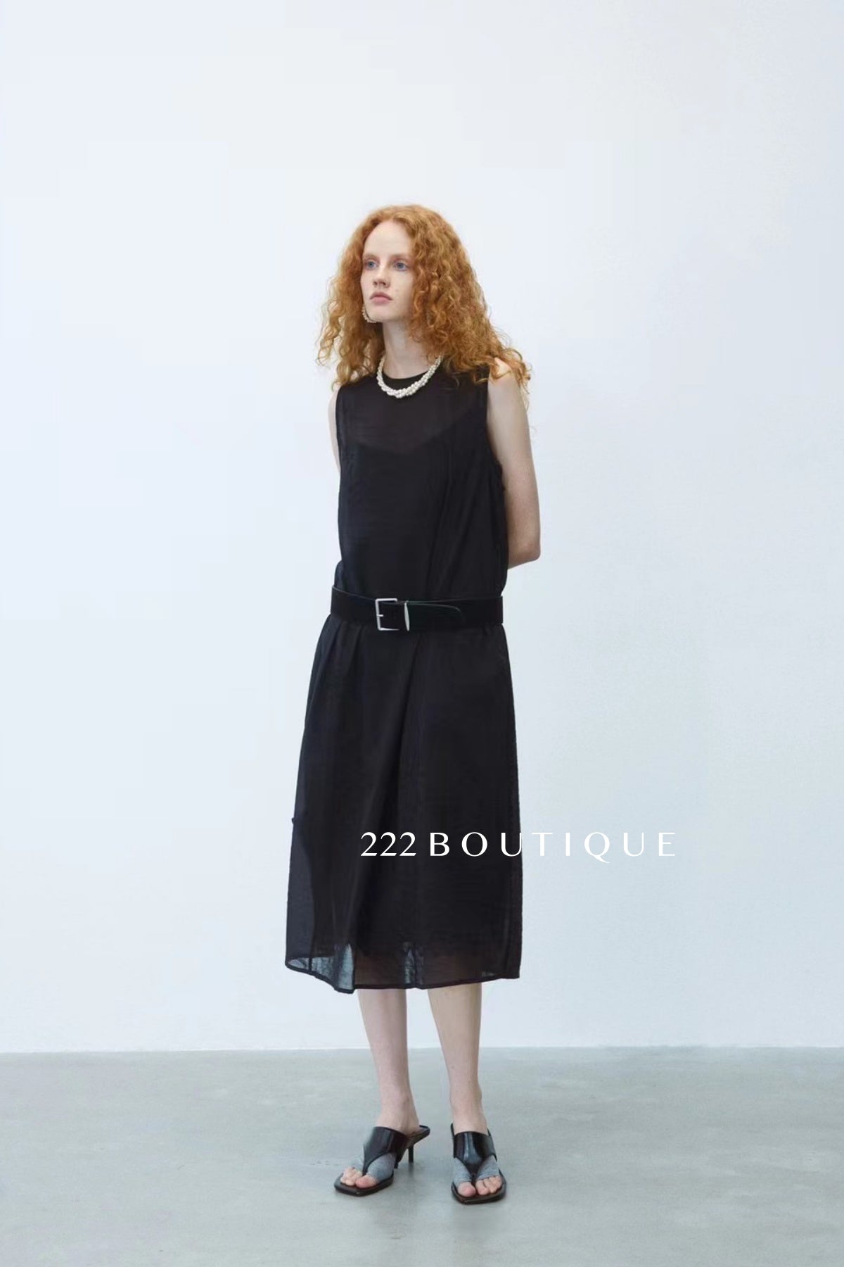 15v2 Sheer sleeveless midi dress – whisper tones