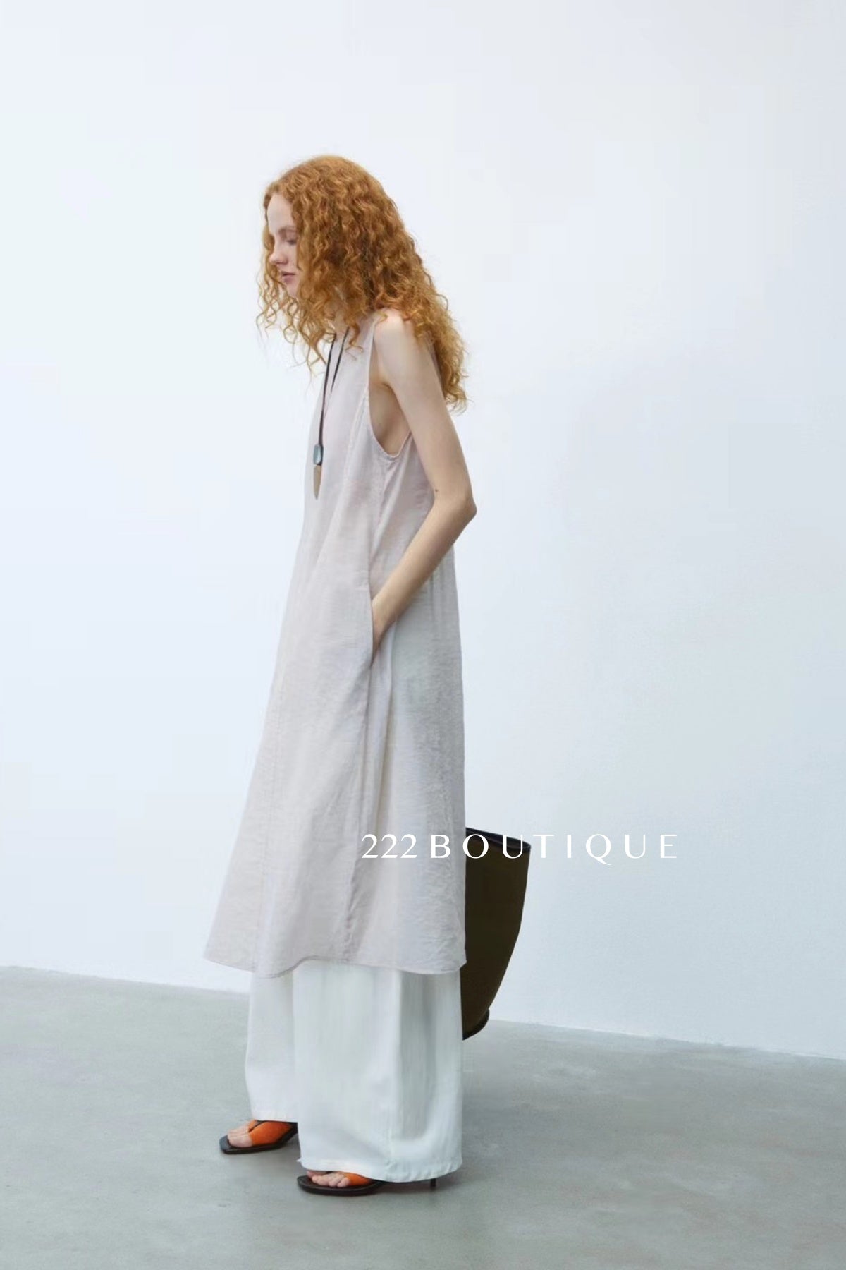 15v2 Sheer sleeveless midi dress – whisper tones