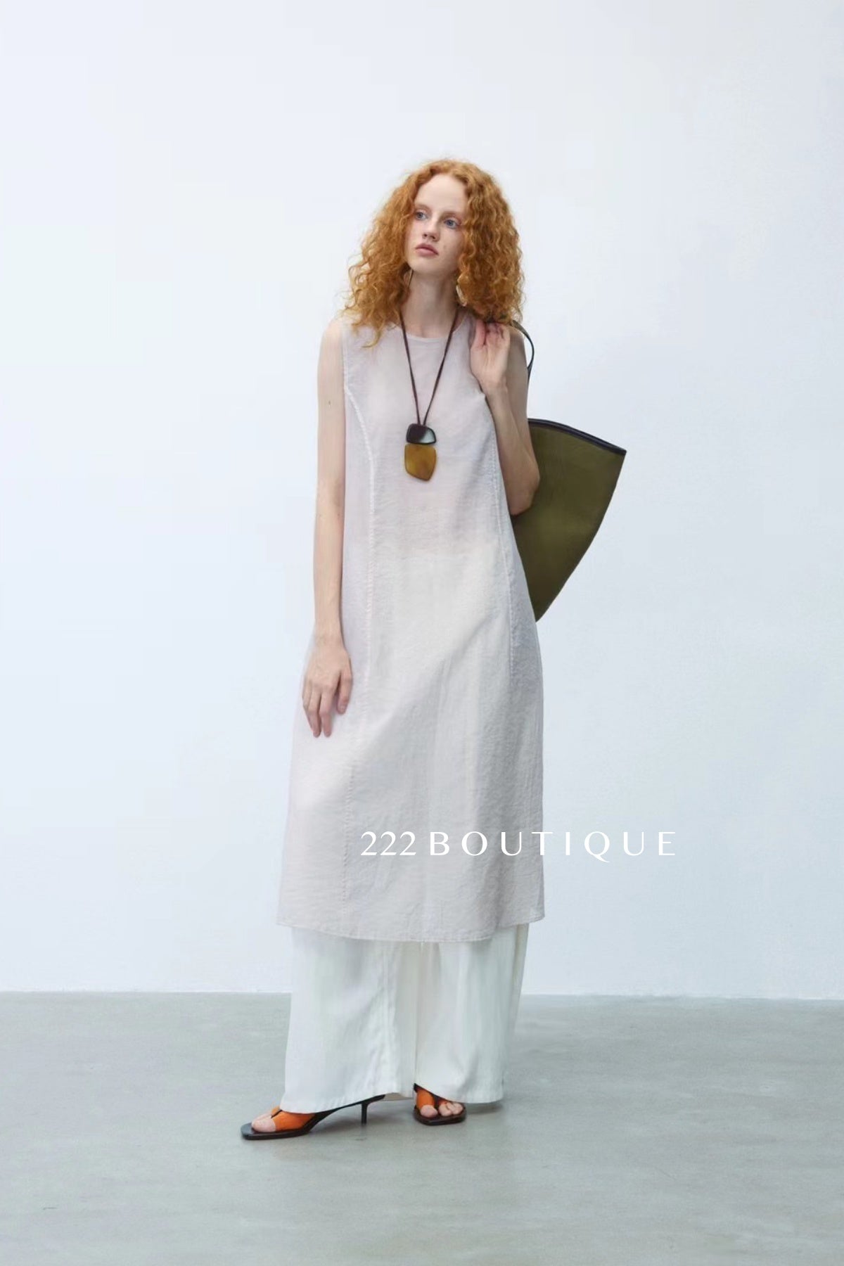 15v2 Sheer sleeveless midi dress – whisper tones