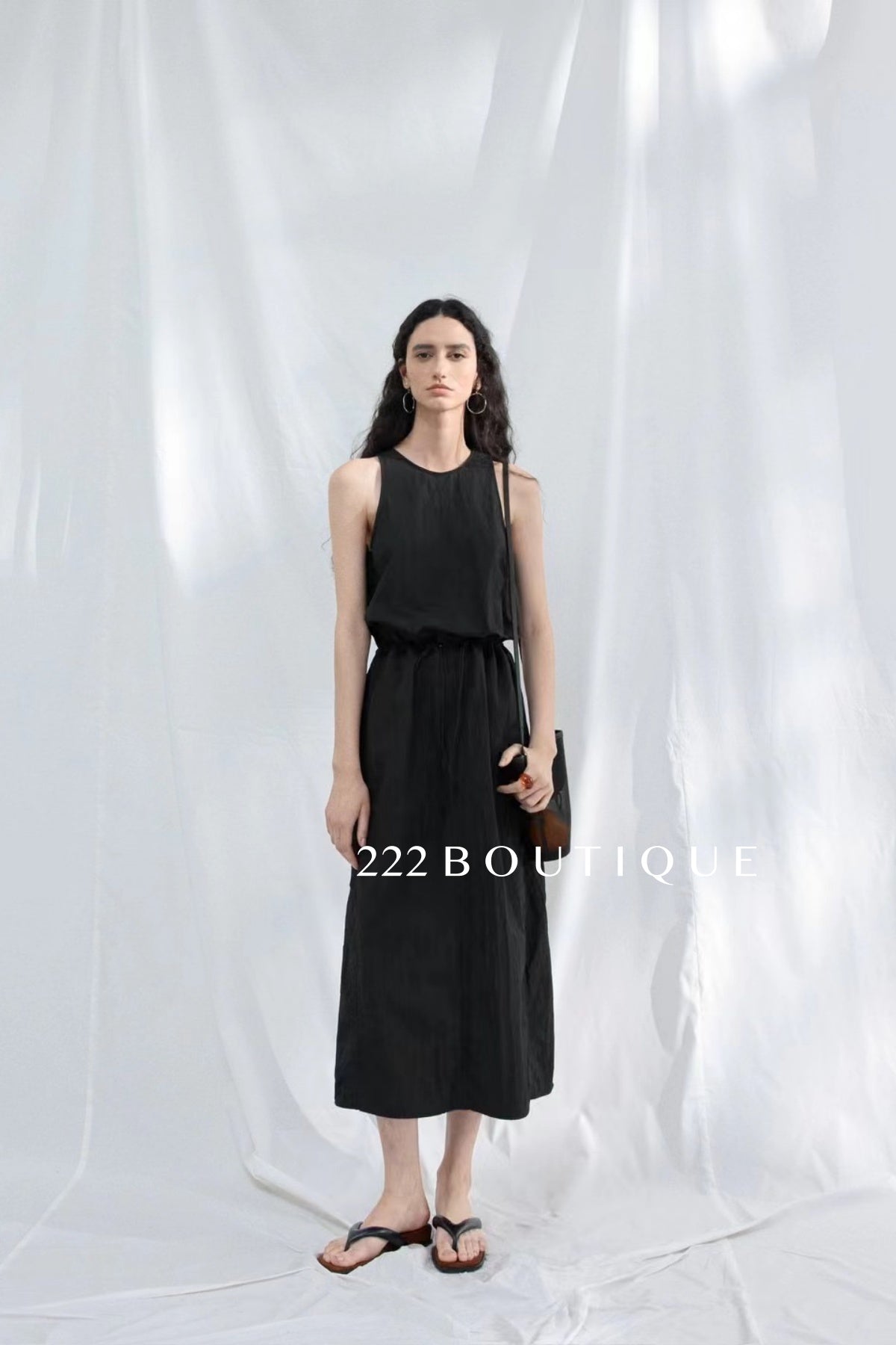15v15 Drawstring waist midi dress – crisp and breathable