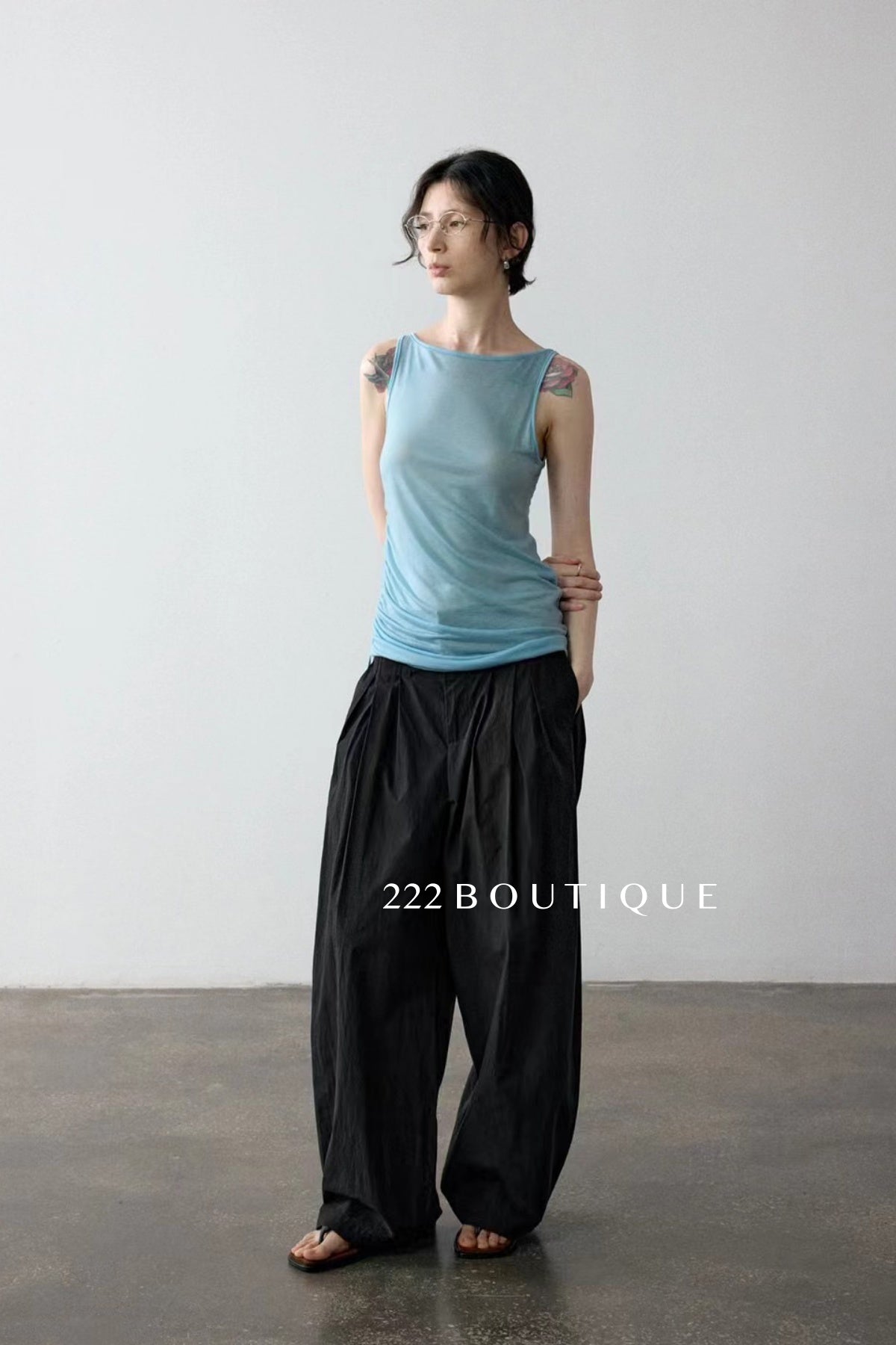 15a3 Side-drape sleeveless top – asymmetric and soft