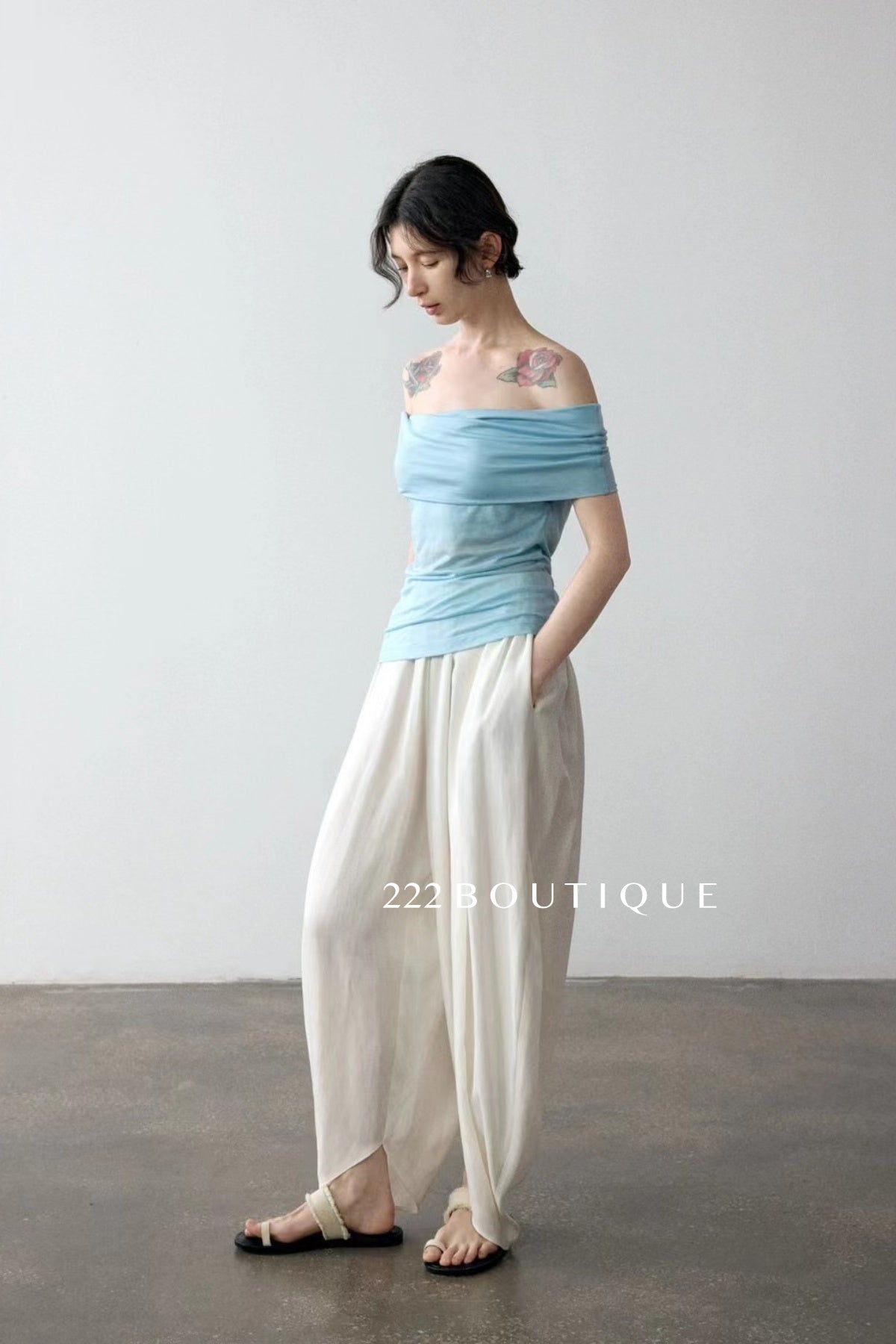 15a1 Drape-front bandeau top – soft and sculpted