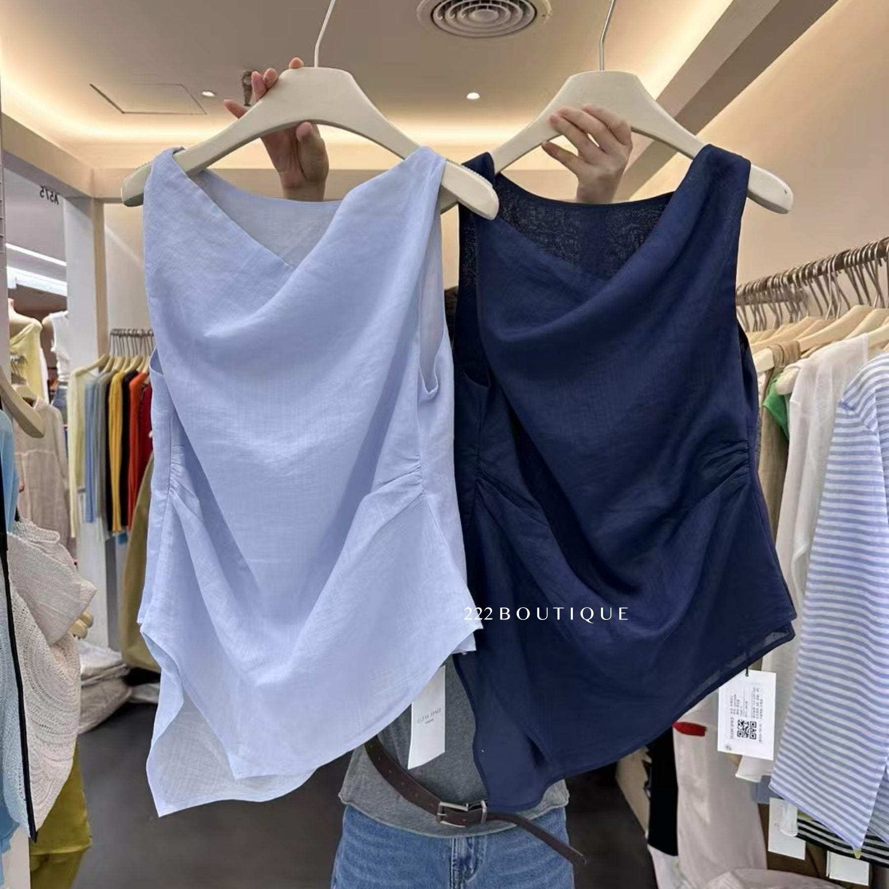 14a47 Asymmetrical Draped Top – Soft Linen Blend