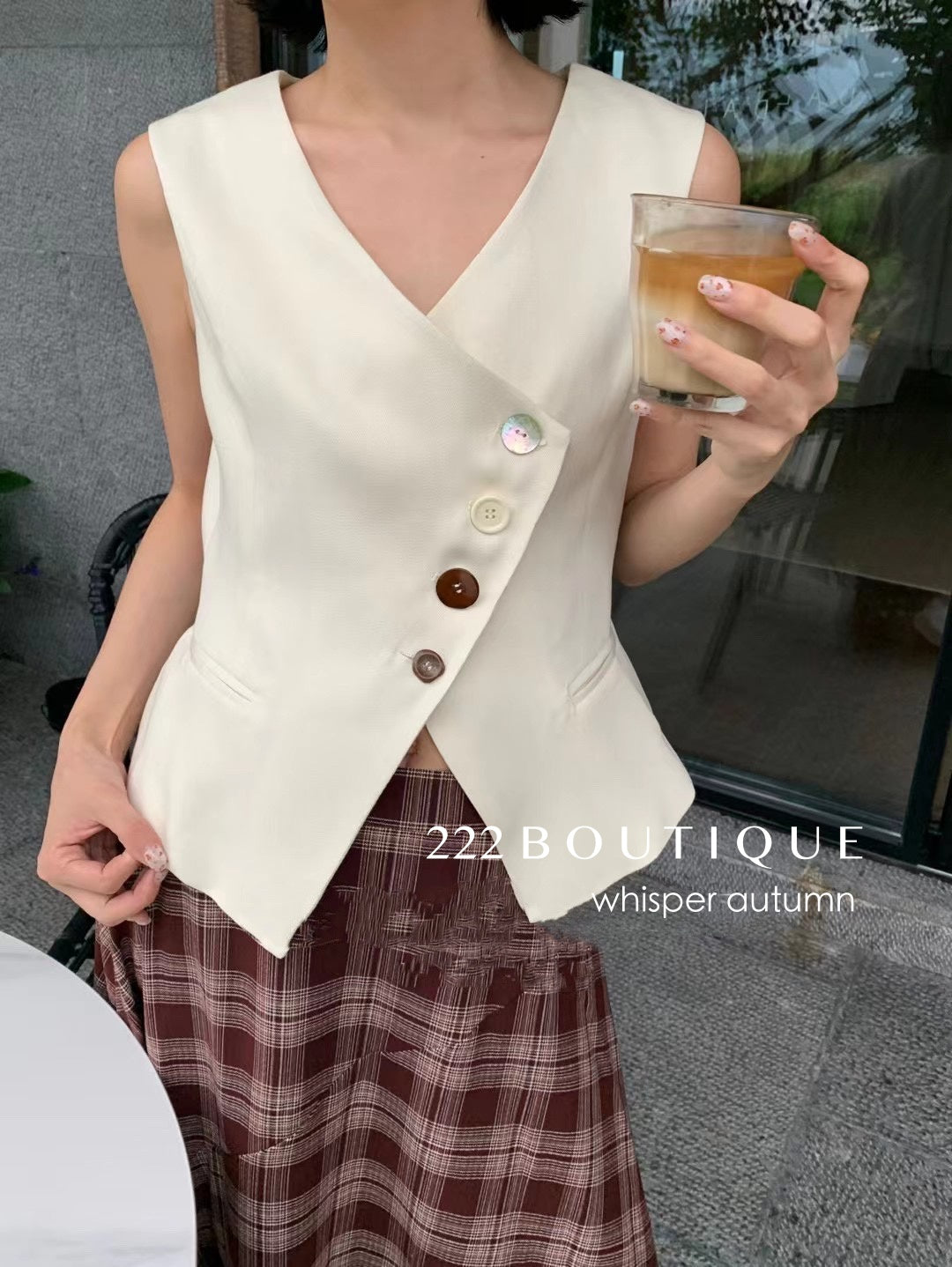 16a75 Asymmetrical-button gilet top