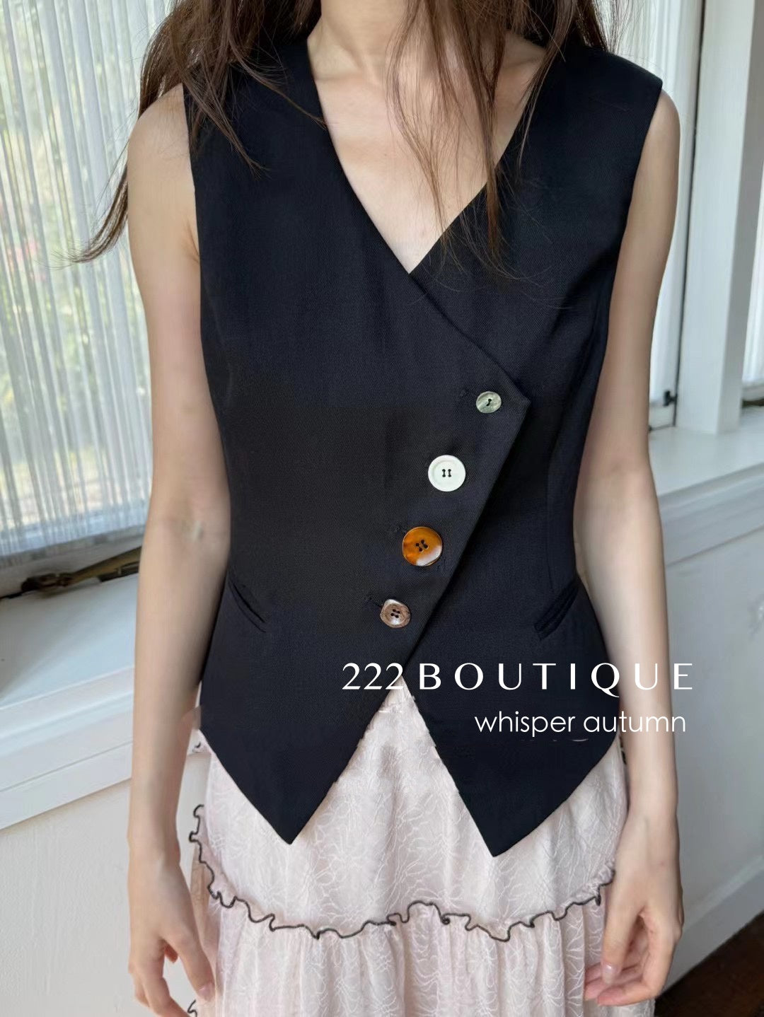 16a75 Asymmetrical-button gilet top