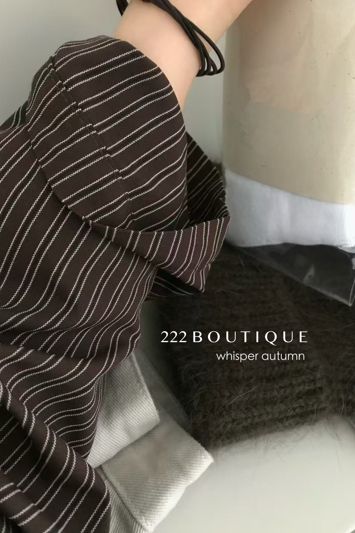 16A66 Striped cotton shirt – brown &amp; white tones