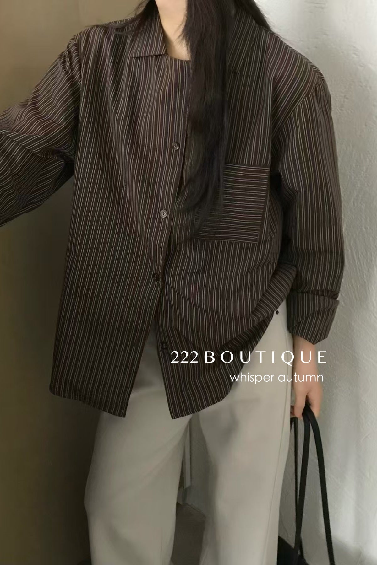 16A66 Striped cotton shirt – brown &amp; white tones