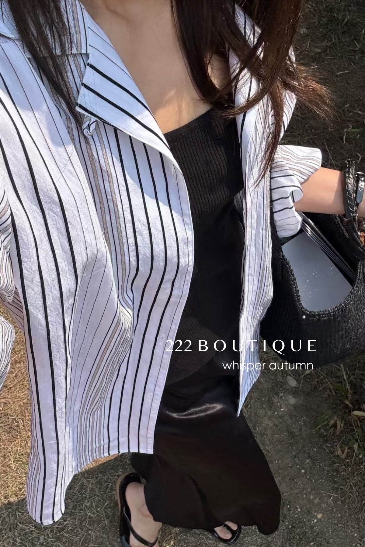 16A66 Striped cotton shirt – brown &amp; white tones