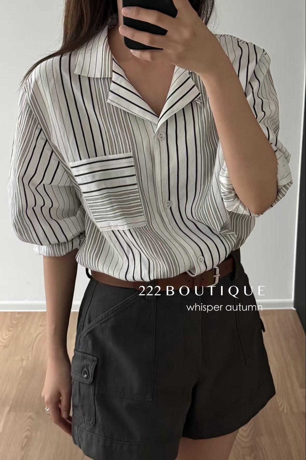 16A66 Striped cotton shirt – brown &amp; white tones