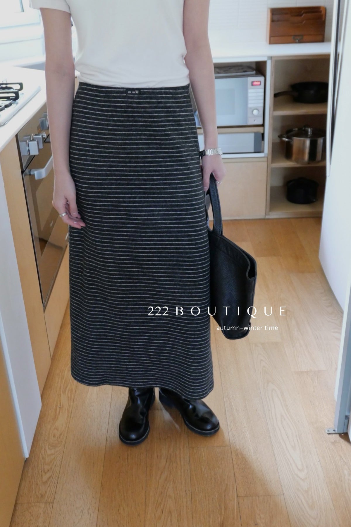 18v4 Striped long wool blend skirt