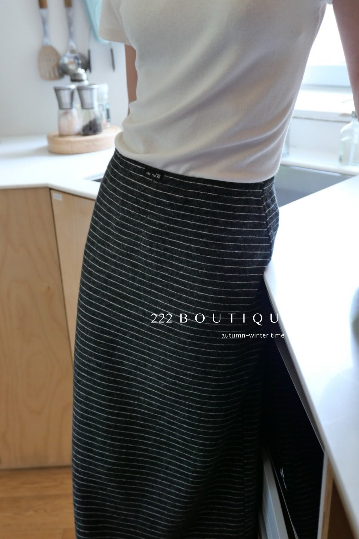 18v4 Striped long wool blend skirt