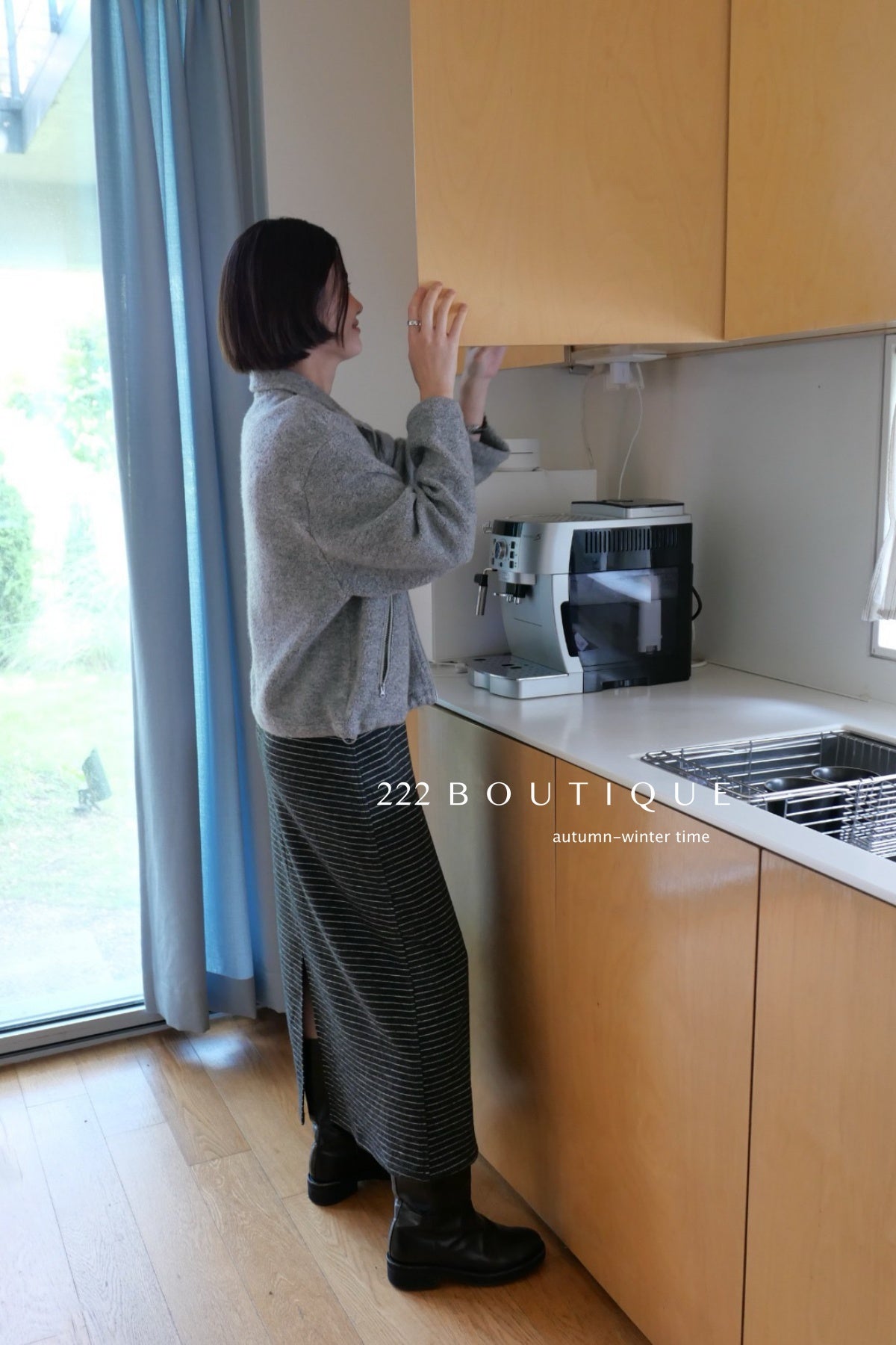 18v4 Striped long wool blend skirt