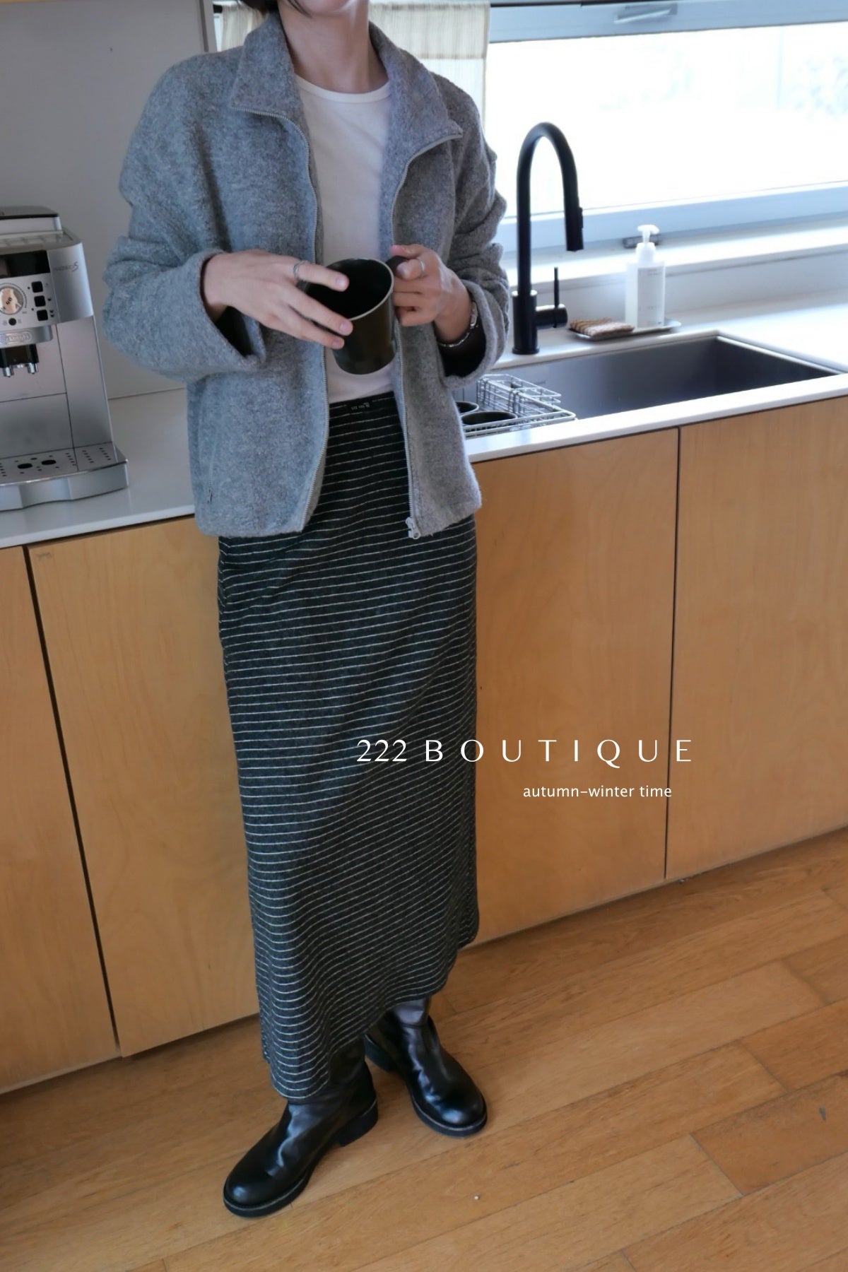 18v4 Striped long wool blend skirt