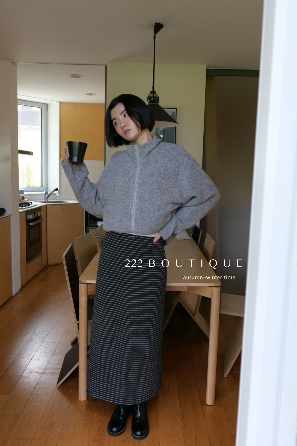 18v4 Striped long wool blend skirt
