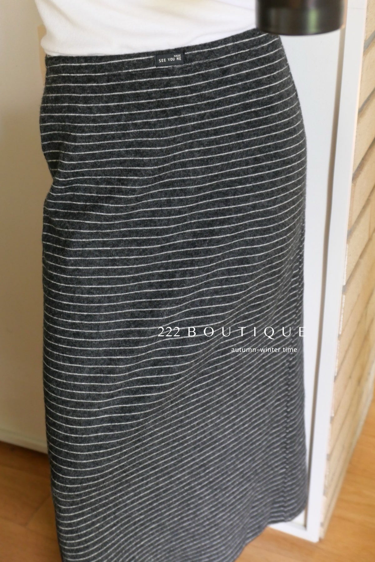 18v4 Striped long wool blend skirt