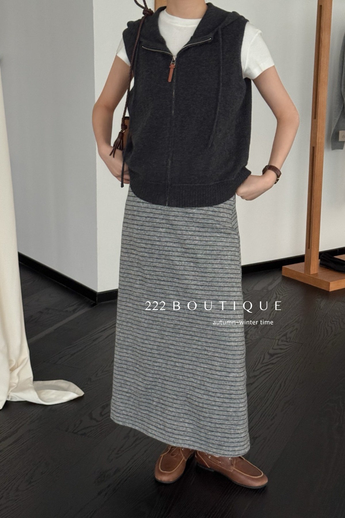 18v4 Striped long wool blend skirt