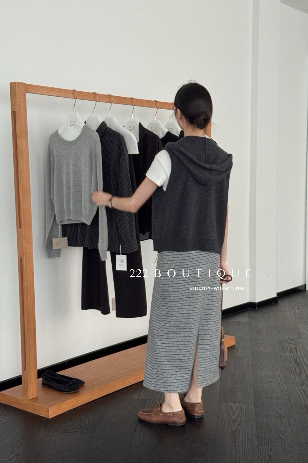 18v4 Striped long wool blend skirt