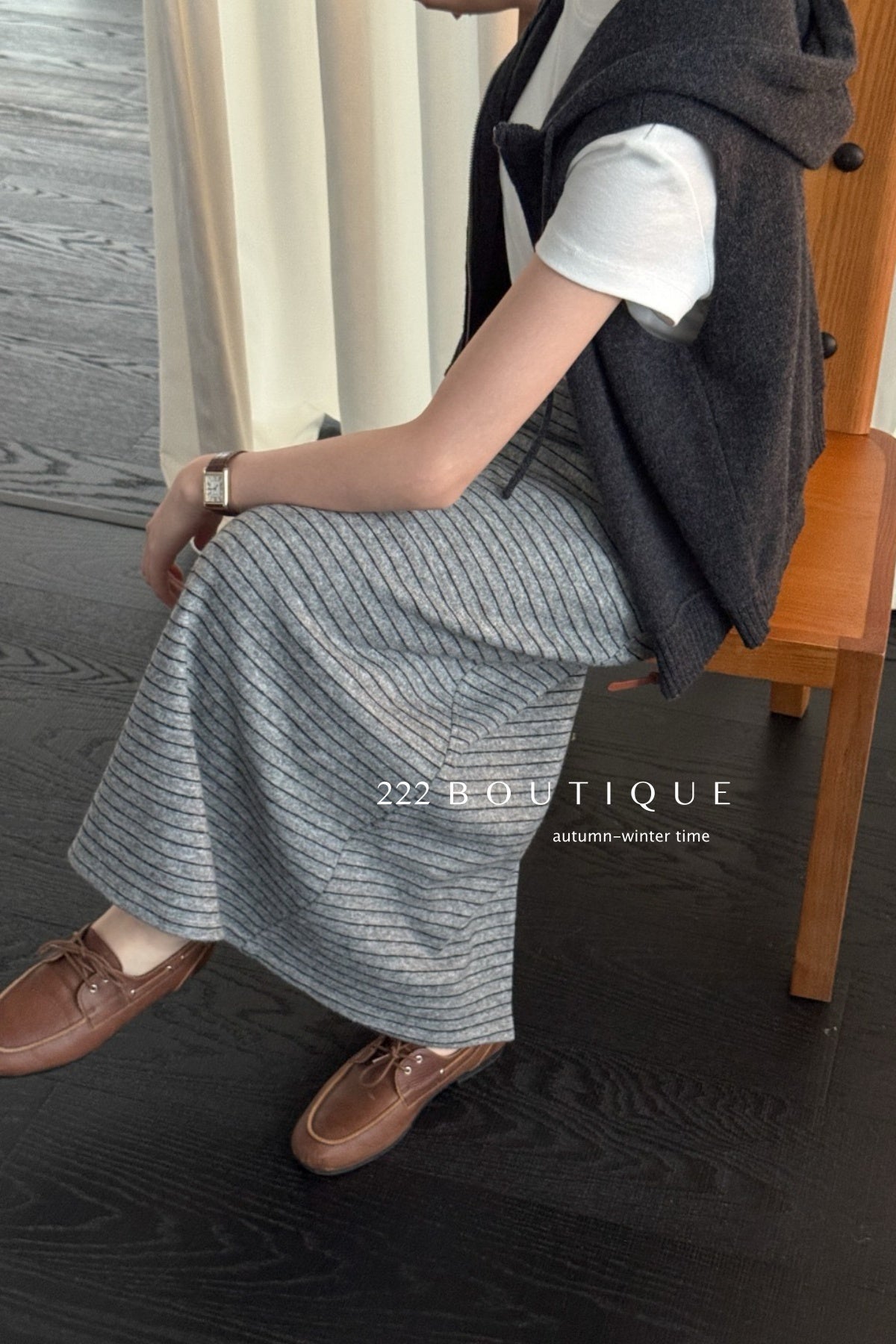 18v4 Striped long wool blend skirt