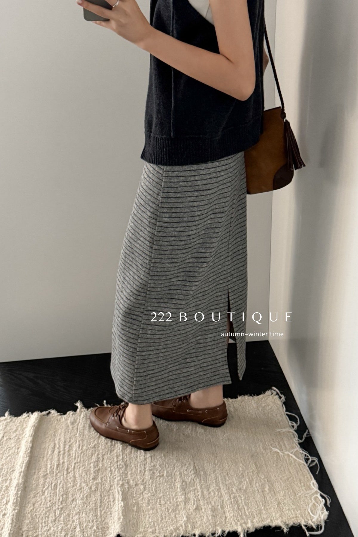 18v4 Striped long wool blend skirt