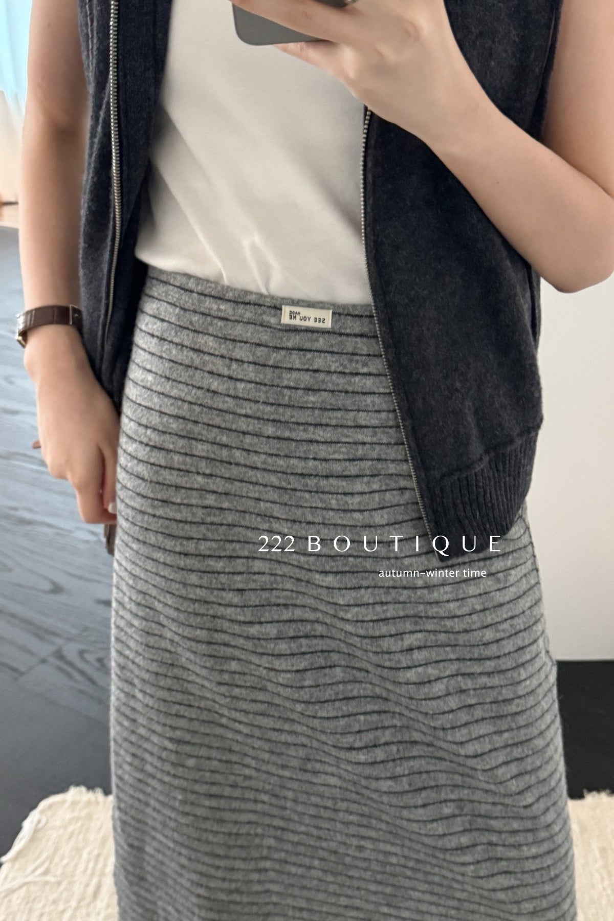 18v4 Striped long wool blend skirt