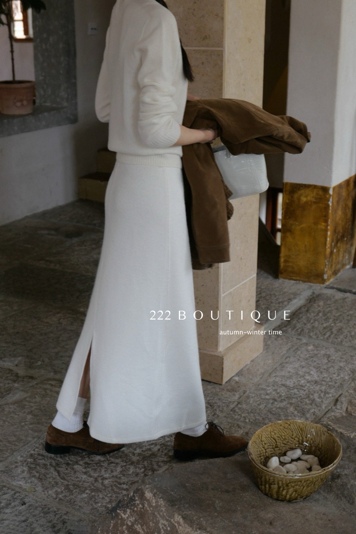 18v3 Basic long wool blend skirt