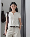 14a48 Ribbed Buttoned Tee – Casual & Fitted