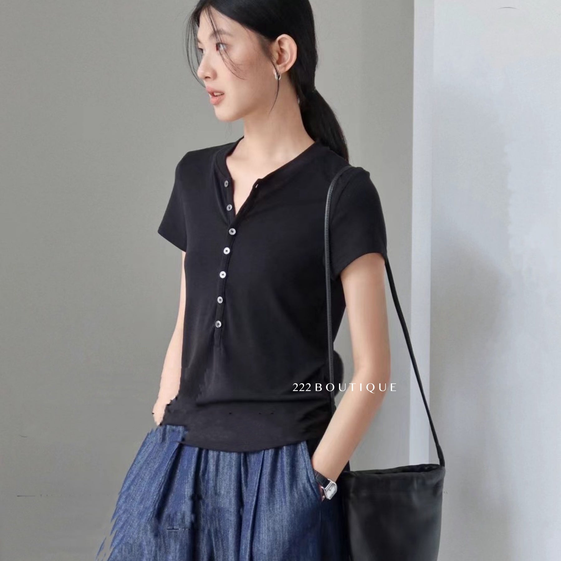 14a48 Ribbed Buttoned Tee – Casual &amp; Fitted