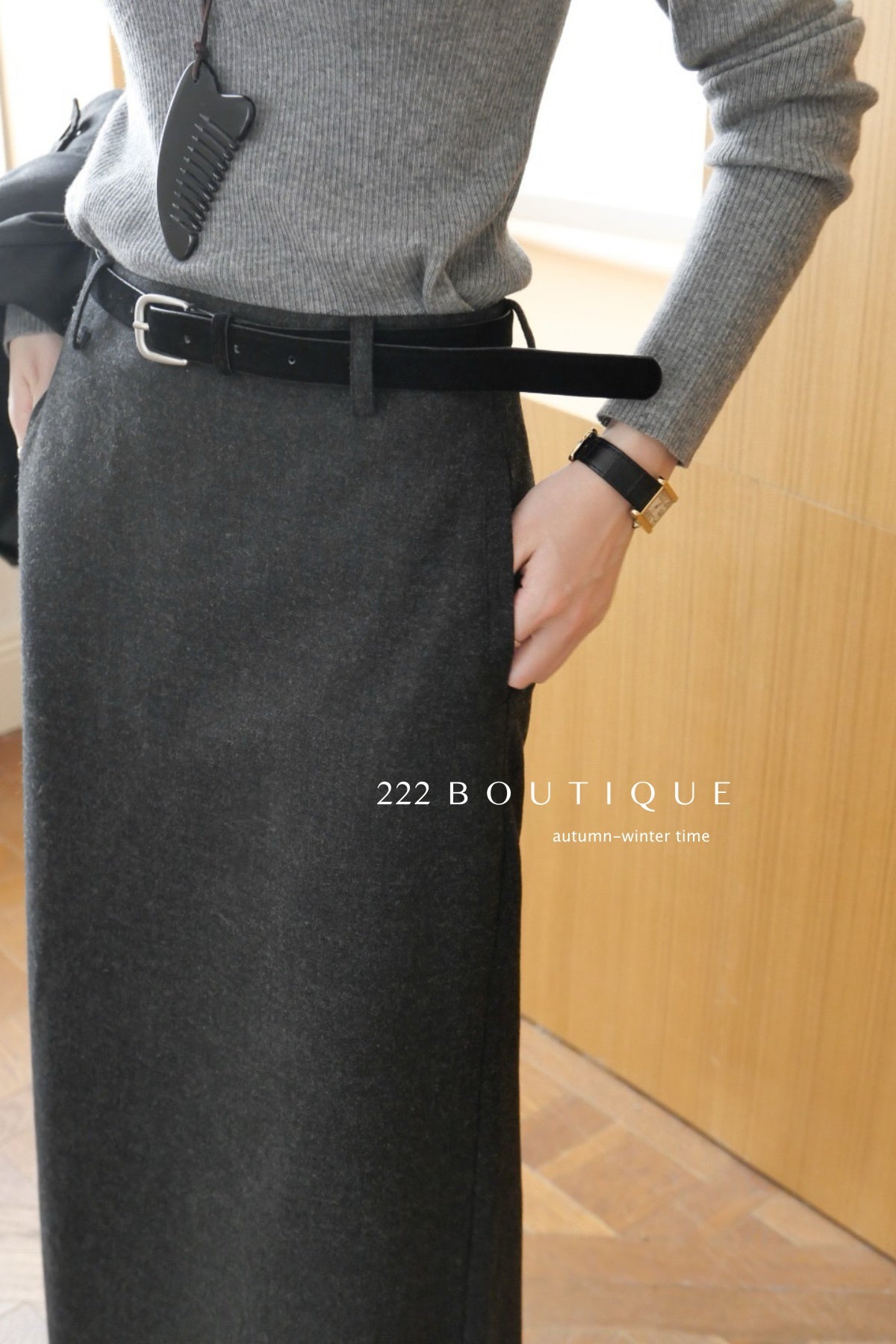 18v5 Wool pencil skirt – long, minimalist