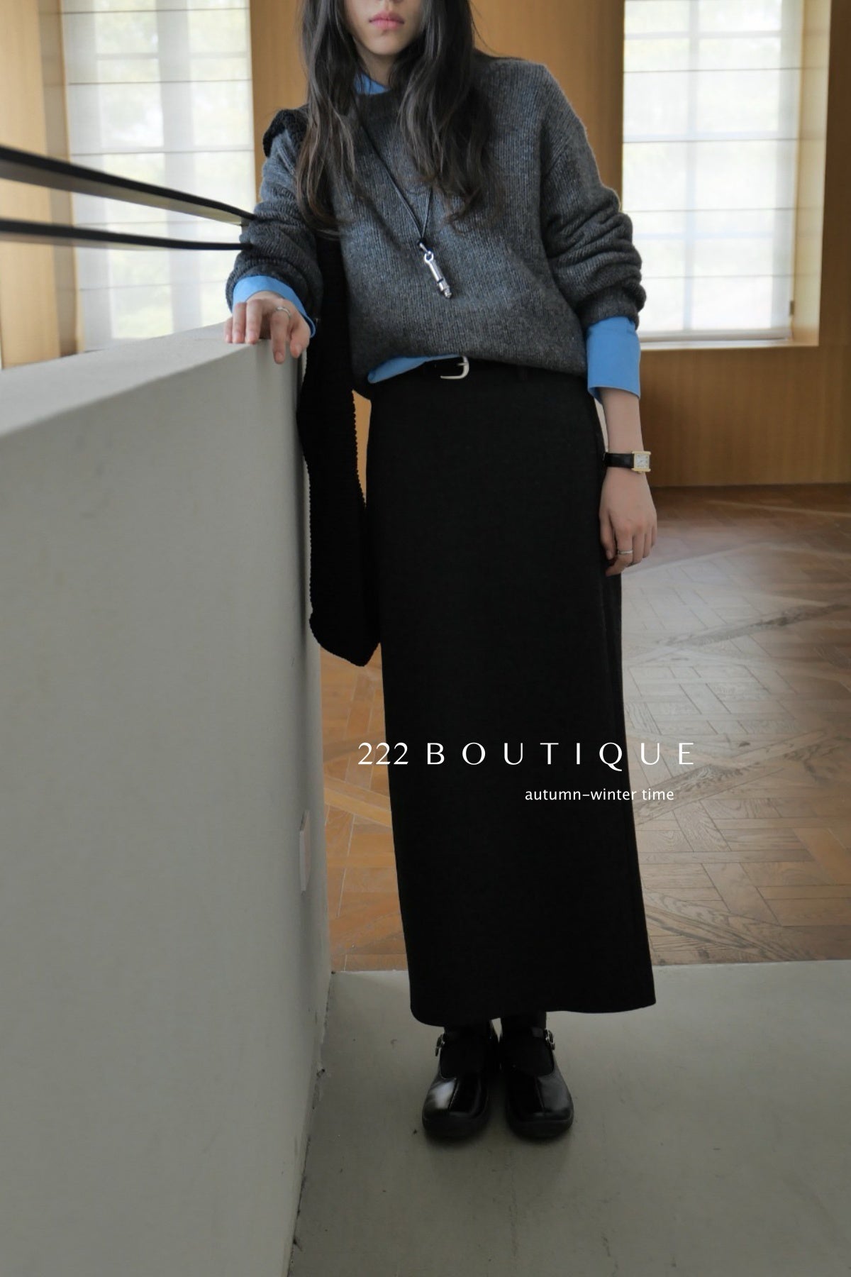 18v5 Wool pencil skirt – long, minimalist