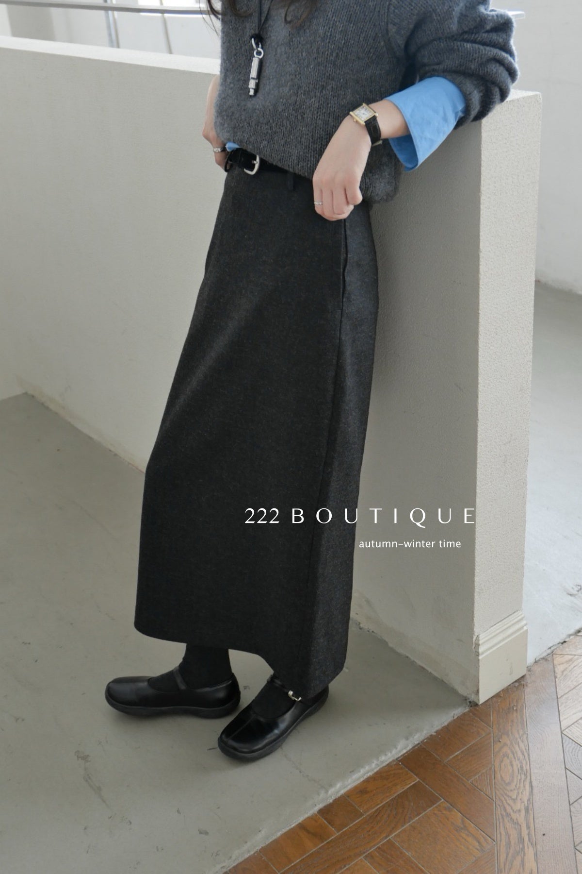 18v5 Wool pencil skirt – long, minimalist