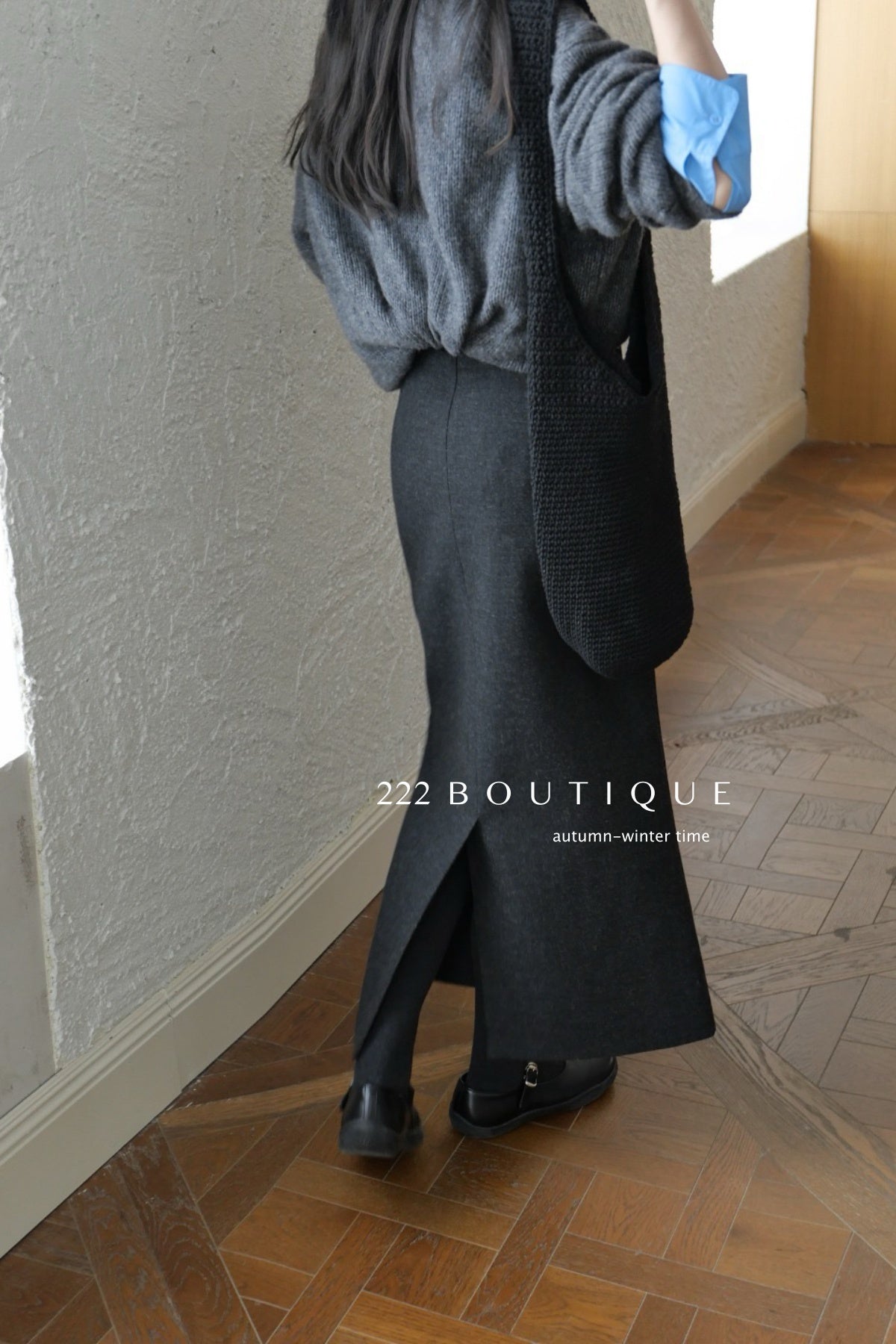 18v5 Wool pencil skirt – long, minimalist