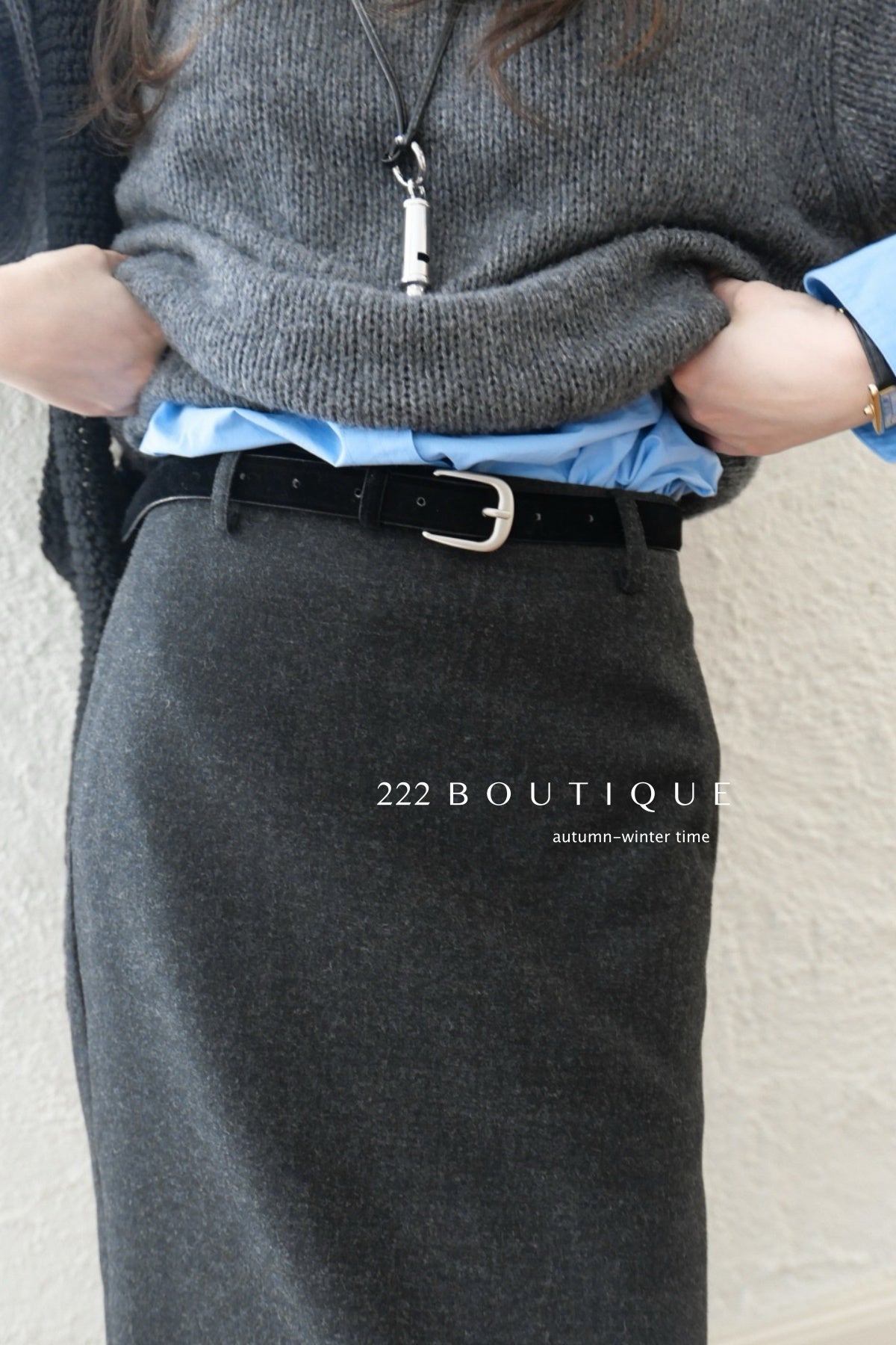 18v5 Wool pencil skirt – long, minimalist