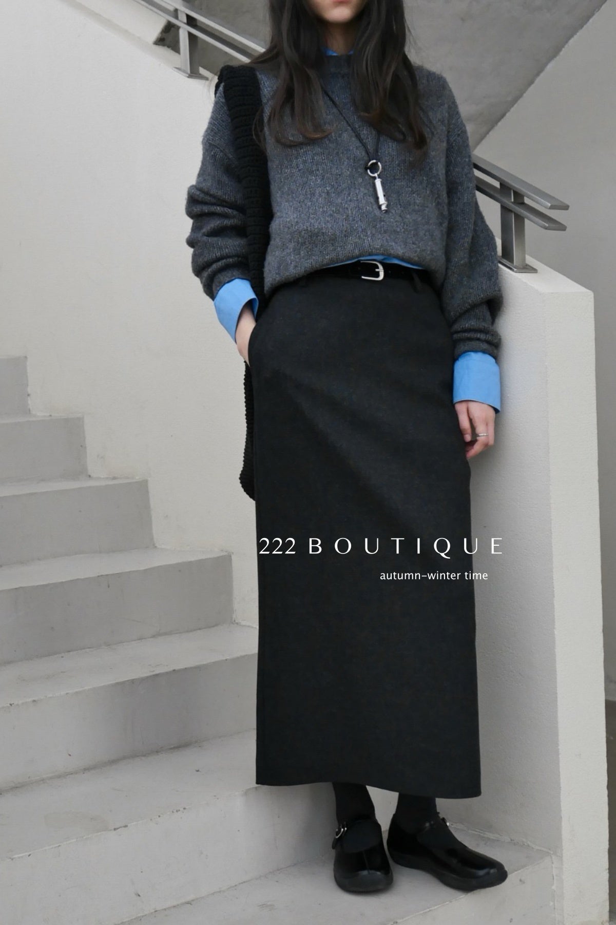 18v5 Wool pencil skirt – long, minimalist